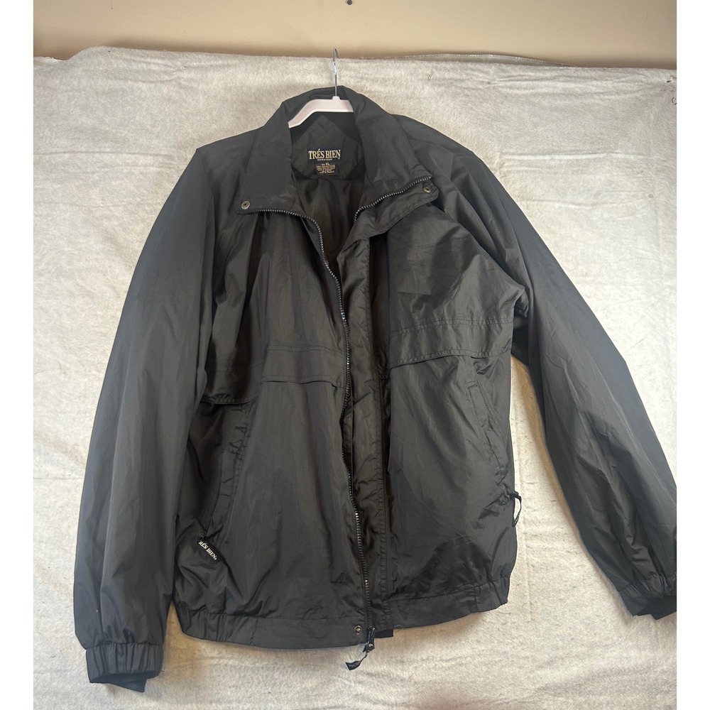Tres Bien Outfitters Mens Black Nylon Jacket Pants Set XL Waterproof Windbreaker